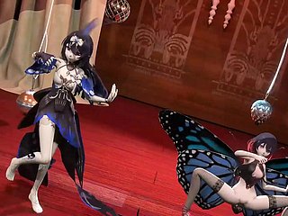 2 명의 섹시한 소녀 춤 + 곤충과의 섹스 (3D HENTAI)